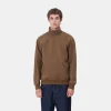 Carhartt WIP Sweats>Chase Neck Zip Sweatshirt Chocolate / Gold