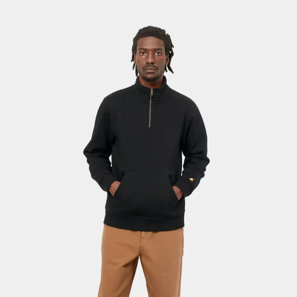 Carhartt WIP Sweats>Chase Neck Zip Sweatshirt Black / Gold