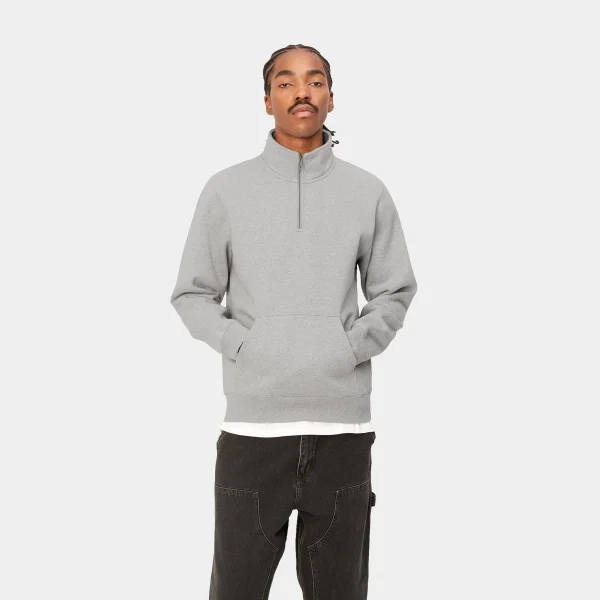 Carhartt WIP Sweats>Chase Neck Zip Sweatshirt Grey Heather / Gold