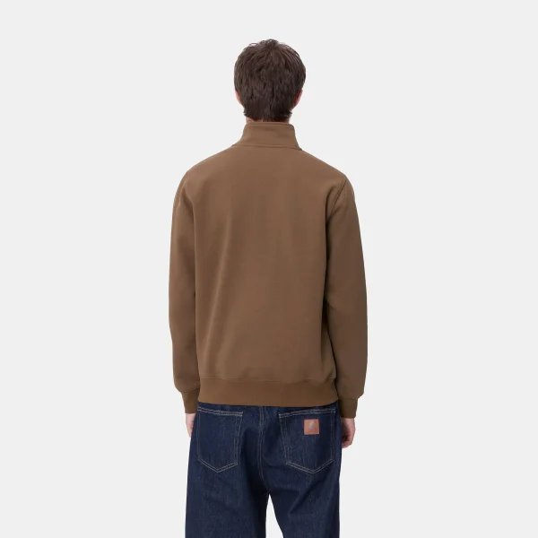 Carhartt WIP Sweats>Chase Neck Zip Sweatshirt Chocolate / Gold