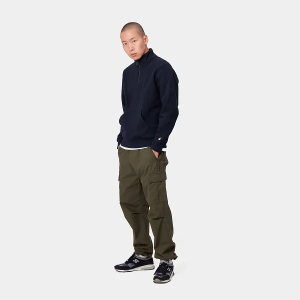 Carhartt WIP Sweats>Chase Neck Zip Sweatshirt Dark Navy / Gold