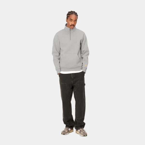 Carhartt WIP Sweats>Chase Neck Zip Sweatshirt Grey Heather / Gold