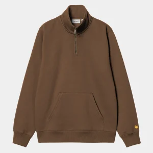 Carhartt WIP Sweats>Chase Neck Zip Sweatshirt Chocolate / Gold