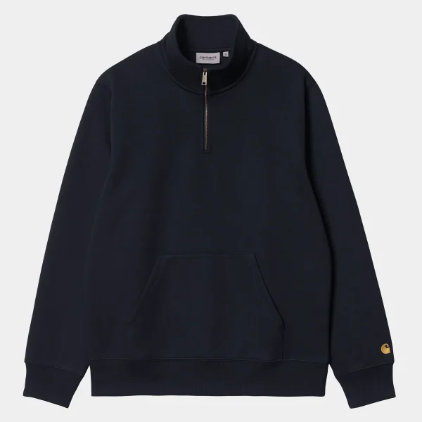 Carhartt WIP Sweats>Chase Neck Zip Sweatshirt Dark Navy / Gold