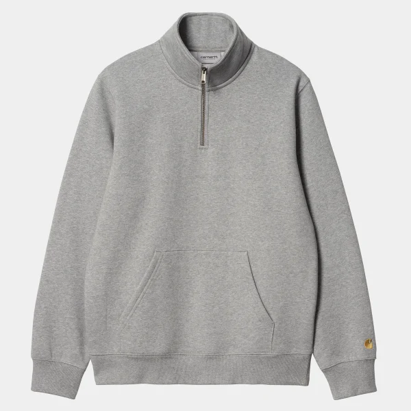 Carhartt WIP Sweats>Chase Neck Zip Sweatshirt Grey Heather / Gold