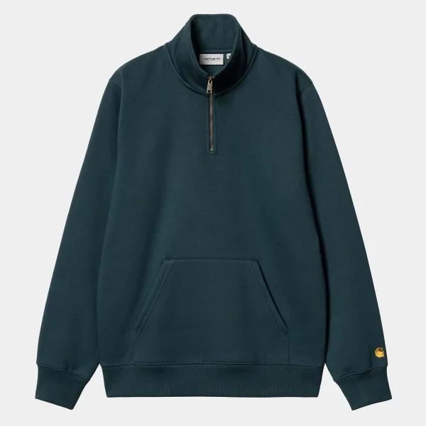 Carhartt WIP Sweats>Chase Neck Zip Sweatshirt Duck Blue / Gold