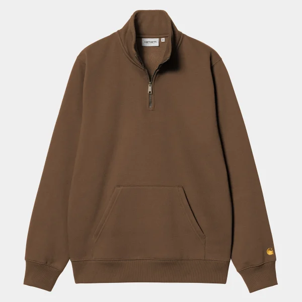 Carhartt WIP Sweats>Chase Neck Zip Sweatshirt Chocolate / Gold