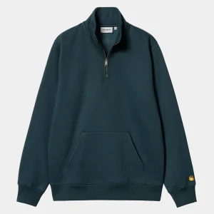 Carhartt WIP Sweats>Chase Neck Zip Sweatshirt Duck Blue / Gold