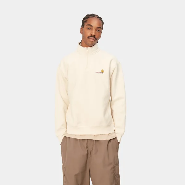 Carhartt WIP Sweats>Half Zip American Script Sweatshirt Natural