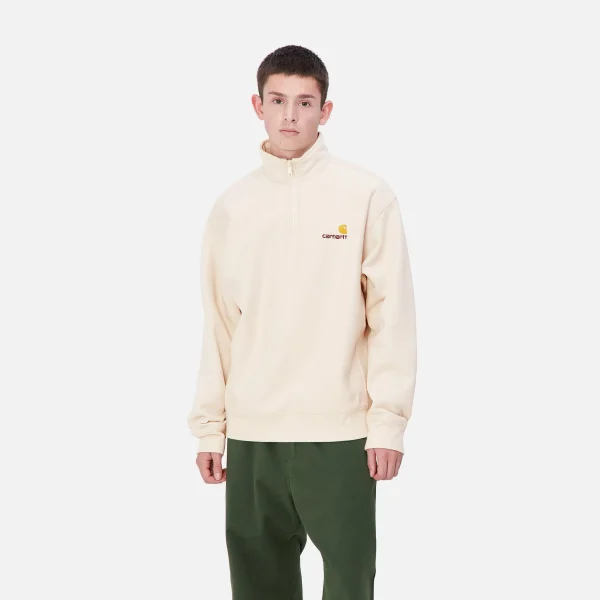 Carhartt WIP Sweats>Half Zip American Script Sweatshirt Moonbeam