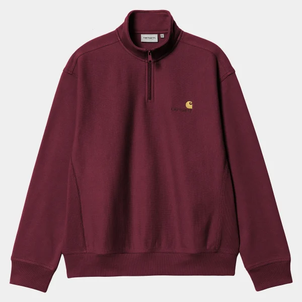 Carhartt WIP Sweats>Half Zip American Script Sweatshirt Malbec