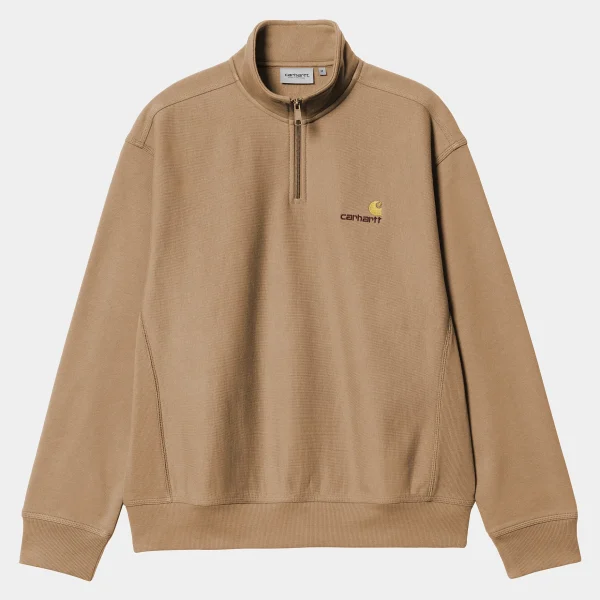 Carhartt WIP Sweats>Half Zip American Script Sweatshirt Peanut