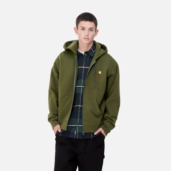 Carhartt WIP Sweats>Hooded American Script Jacket Tarragon