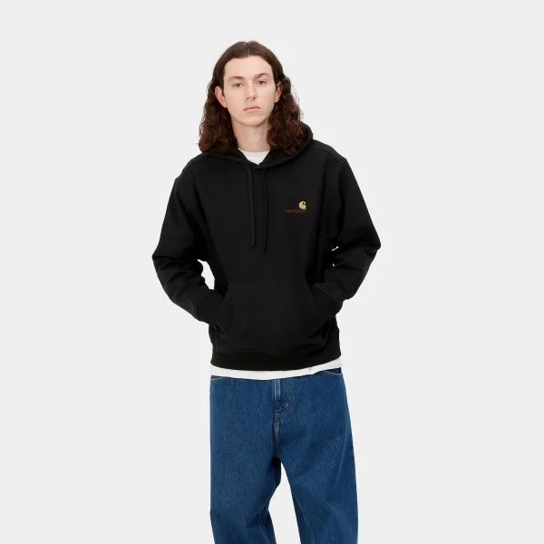 Carhartt WIP Sweats>Hooded American Script Sweatshirt Black