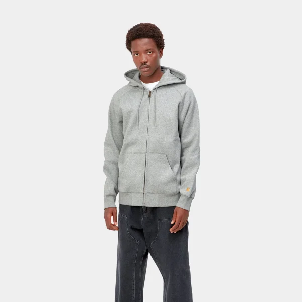 Carhartt WIP Sweats>Hooded Chase Jacket Grey Heather / Gold