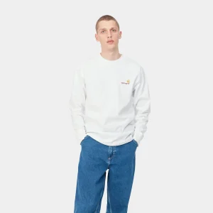 Carhartt WIP T-Shirts & Polos>L/S American Script T-Shirt White