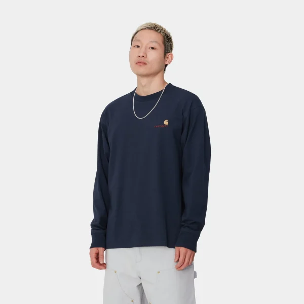 Carhartt WIP T-Shirts & Polos>L/S American Script T-Shirt Air Force Blue