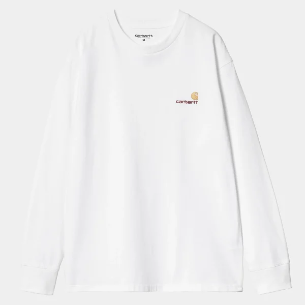 Carhartt WIP T-Shirts & Polos>L/S American Script T-Shirt White