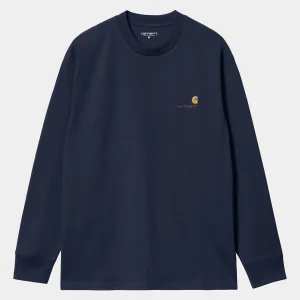 Carhartt WIP T-Shirts & Polos>L/S American Script T-Shirt Air Force Blue