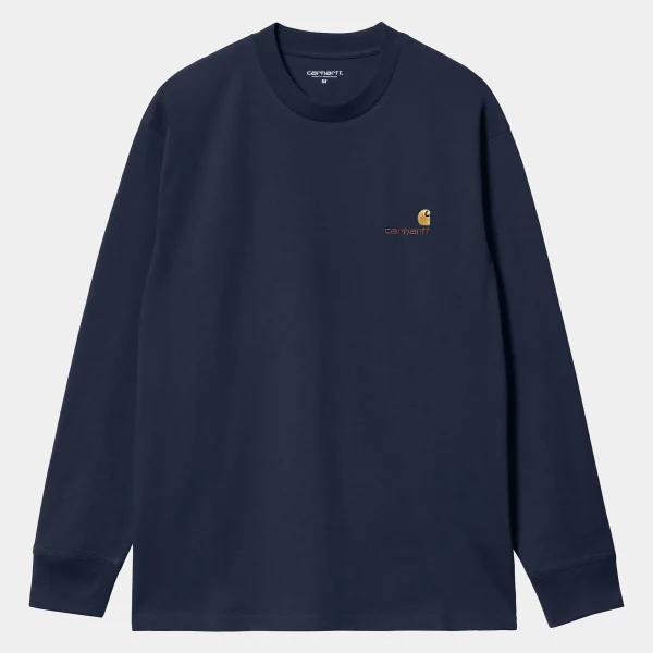 Carhartt WIP T-Shirts & Polos>L/S American Script T-Shirt Air Force Blue