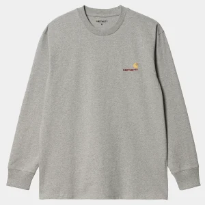 Carhartt WIP T-Shirts & Polos>L/S American Script T-Shirt Grey Heather