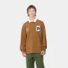 Carhartt WIP T-Shirts & Polos>L/S Brown Ducks Rugby Shirt Hamilton Brown / White