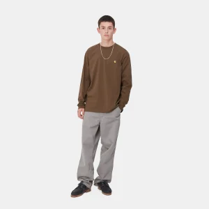 Carhartt WIP T-Shirts & Polos>L/S Chase T-Shirt Chocolate / Gold