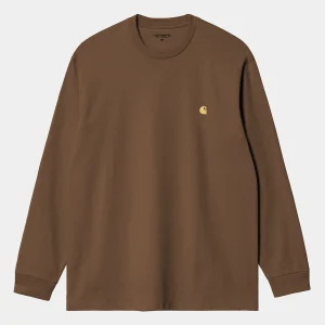 Carhartt WIP T-Shirts & Polos>L/S Chase T-Shirt Chocolate / Gold