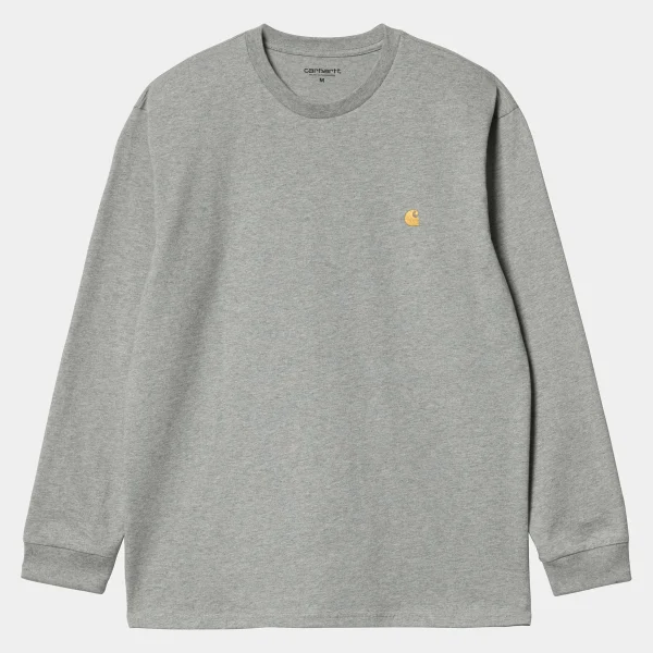 Carhartt WIP T-Shirts & Polos>L/S Chase T-Shirt Grey Heather / Gold