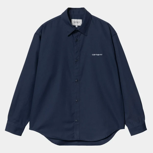 Carhartt WIP Hemden>L/S Module Script Shirt Air Force Blue / White