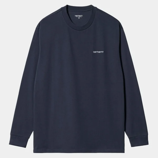 Carhartt WIP T-Shirts & Polos>L/S Script Embroidery T-Shirt Air Force Blue / White