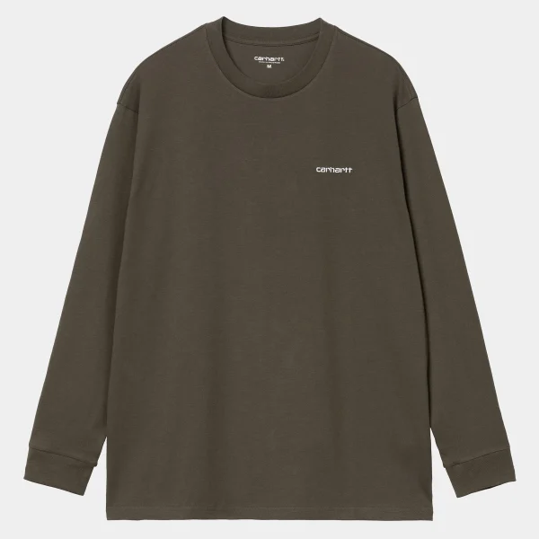 Carhartt WIP T-Shirts & Polos>L/S Script Embroidery T-Shirt Cypress / White