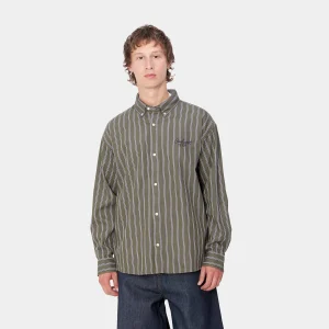 Carhartt WIP Hemden>L/S Signature Shirt Betz Stripe, Office Green / Aura