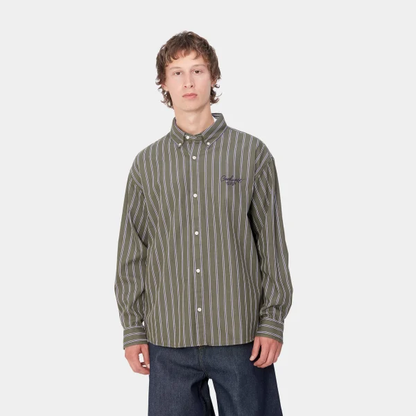 Carhartt WIP Hemden>L/S Signature Shirt Betz Stripe, Office Green / Aura