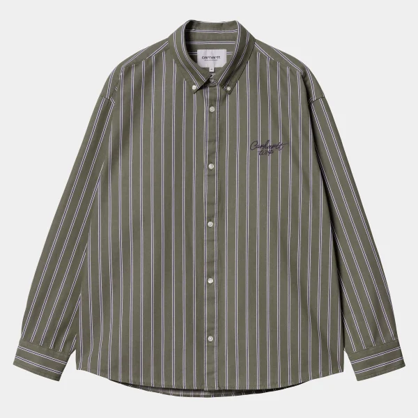 Carhartt WIP Hemden>L/S Signature Shirt Betz Stripe, Office Green / Aura