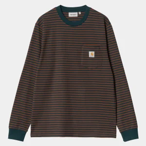 Carhartt WIP T-Shirts & Polos>L/S Verner Pocket T-Shirt Verner Stripe, Duck Blue / Offroad