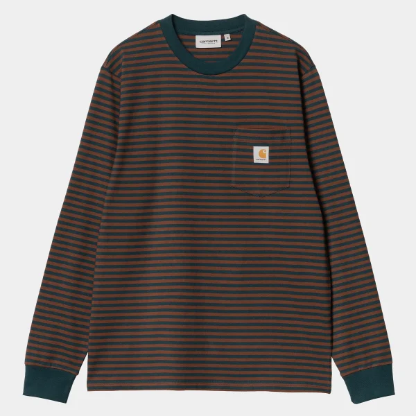 Carhartt WIP T-Shirts & Polos>L/S Verner Pocket T-Shirt Verner Stripe, Duck Blue / Offroad