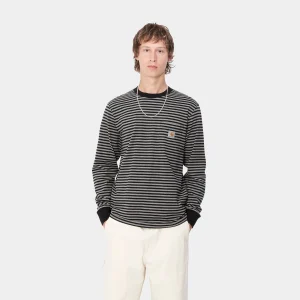 Carhartt WIP T-Shirts & Polos>L/S Verner Pocket T-Shirt Verner Stripe, Black / Dark Grey Heather