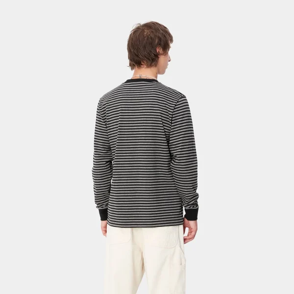 Carhartt WIP T-Shirts & Polos>L/S Verner Pocket T-Shirt Verner Stripe, Black / Dark Grey Heather