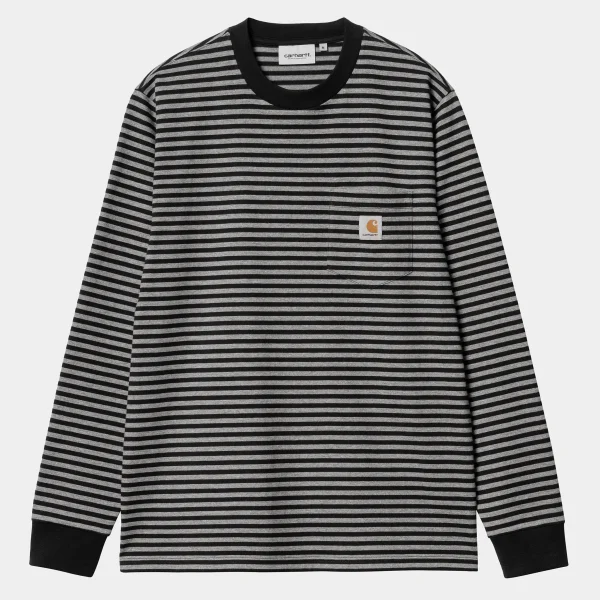 Carhartt WIP T-Shirts & Polos>L/S Verner Pocket T-Shirt Verner Stripe, Black / Dark Grey Heather