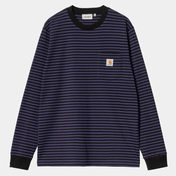 Carhartt WIP T-Shirts & Polos>L/S Verner Pocket T-Shirt Verner Stripe, Black / Aura