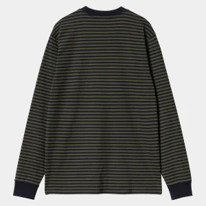 Carhartt WIP T-Shirts & Polos>L/S Verner Pocket T-Shirt Verner Stripe, Dark Navy / Office Green