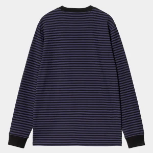 Carhartt WIP T-Shirts & Polos>L/S Verner Pocket T-Shirt Verner Stripe, Black / Aura