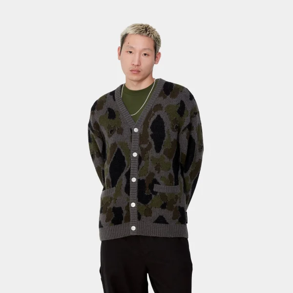 Carhartt WIP Strick>Merton Cardigan Camo Duck Jacquard, Grey