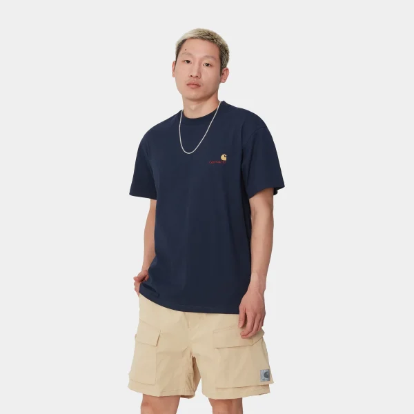 Carhartt WIP T-Shirts & Polos>S/S American Script T-Shirt Air Force Blue