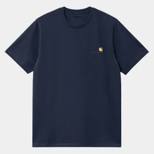 Carhartt WIP T-Shirts & Polos>S/S American Script T-Shirt Air Force Blue