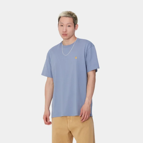 Carhartt WIP T-Shirts & Polos>S/S Chase T-Shirt Charm Blue / Gold