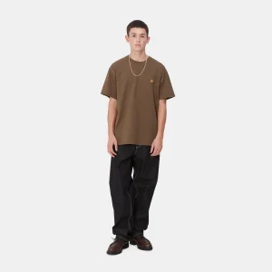 Carhartt WIP T-Shirts & Polos>S/S Chase T-Shirt Chocolate / Gold