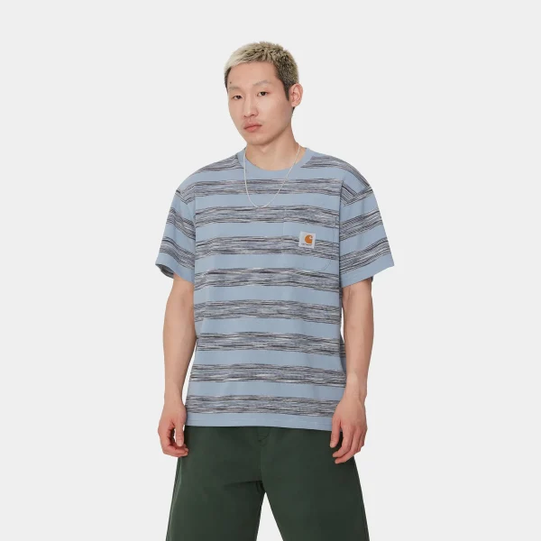 Carhartt WIP T-Shirts & Polos>S/S Dodson Pocket T-Shirt Dodson Stripe Horizontal, Misty Sky