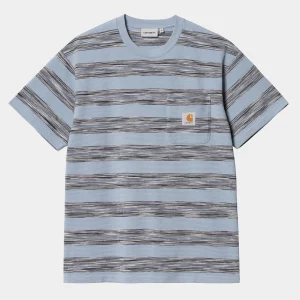 Carhartt WIP T-Shirts & Polos>S/S Dodson Pocket T-Shirt Dodson Stripe Horizontal, Misty Sky